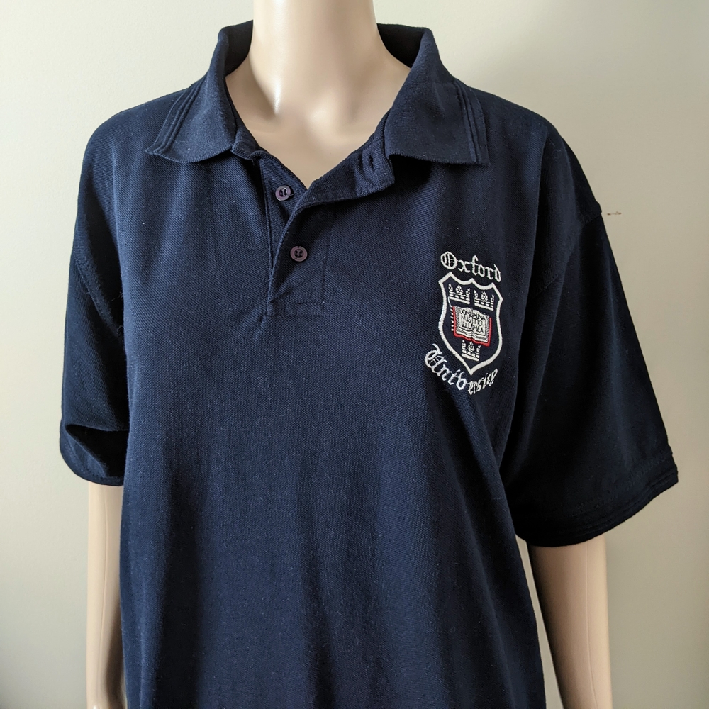 Oxford Embroidered Navy Polo Shirt, Men's Medium